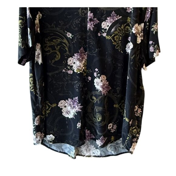 Guess Los Angeles Mens Floral Button Shirt XXL Black With Purple Green Flowers - Picture 4 of 6